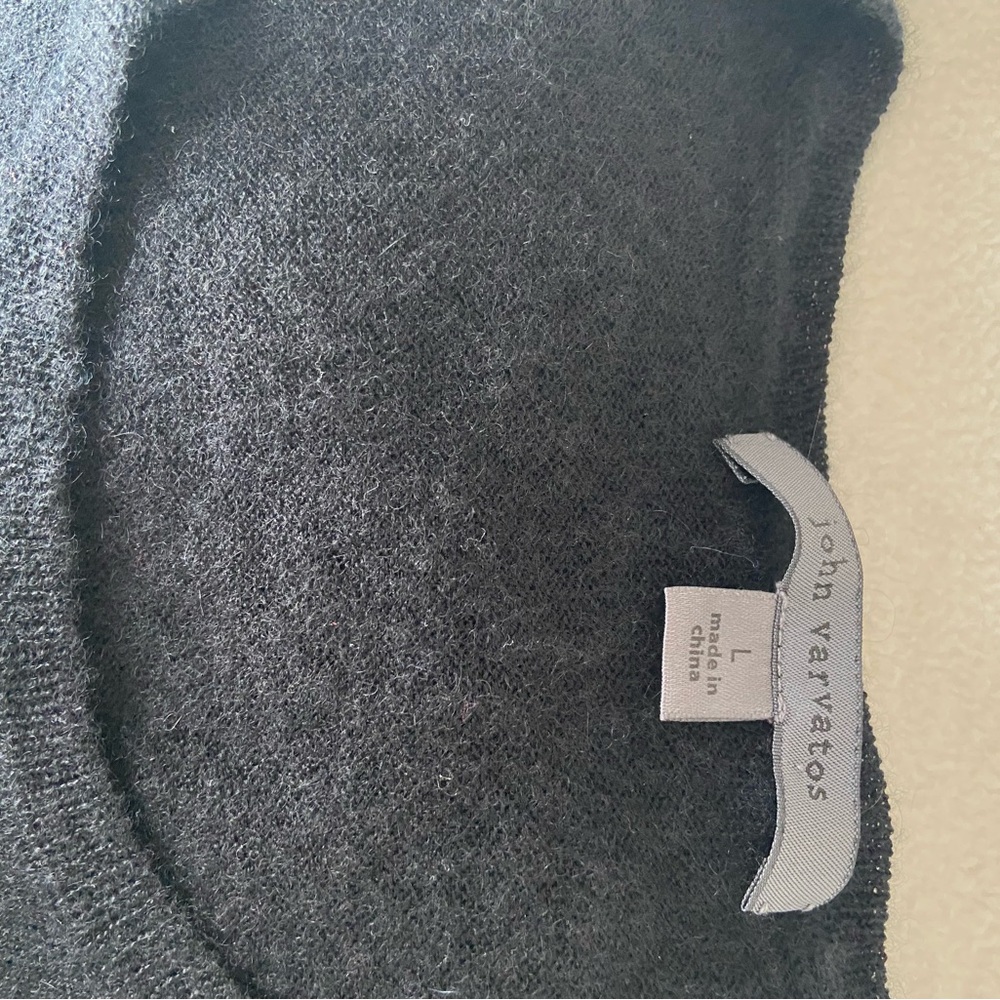 John Varvatos Men's black  Crewneck Sweater with leather elbow patches. - Picture 7 of 8